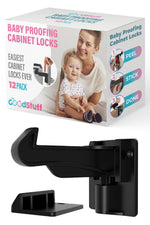 The Good Stuff Invisible Cabinet Locks for Baby Proofing — 12 Pack, No Tools Needed, Secure Drawers & Cabinets Instantly