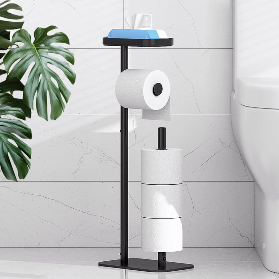 Kitsure Toilet Paper Holder Free Standing — Rustproof Metal Stand for 4 Rolls with Anti-Slip Base & Phone Shelf