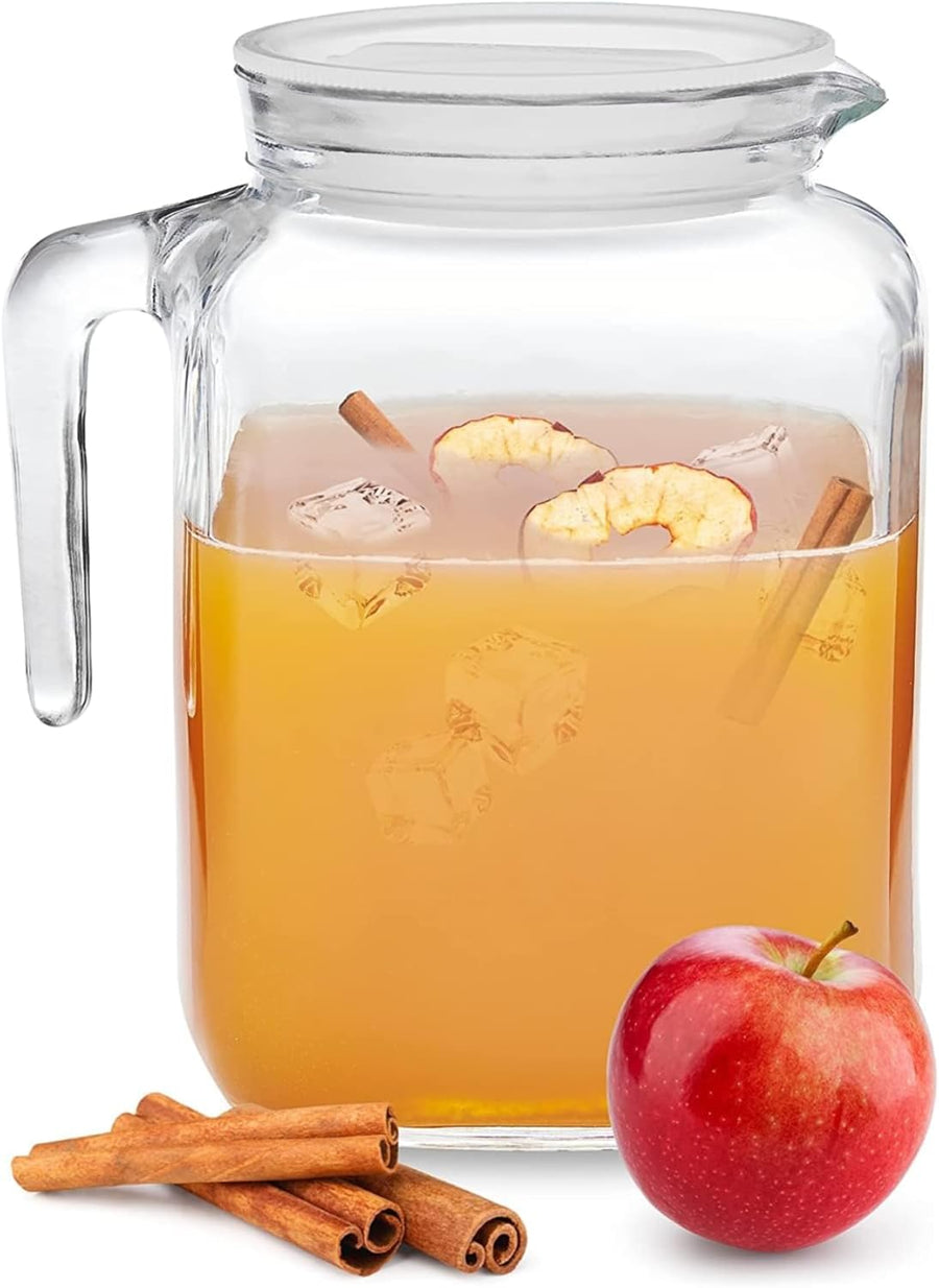 Bormioli Rocco Hermetic Seal Glass Pitcher with Lid and Spout — 68oz / 2 Liter, Frosted Lid, Made in Italy