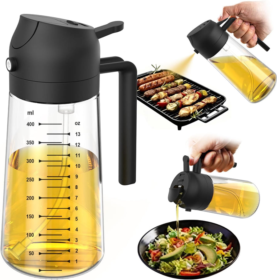 TrendPlain 16oz Olive Oil Dispenser Bottle for Kitchen — 2-in-1 Oil Dispenser & Sprayer, BPA-Free Glass, 470ml