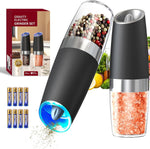 CIRCLE JOY Automatic Electric Salt and Pepper Grinder Set — Gravity Operated, Adjustable Coarseness, LED Light, Battery Operated, Black (2-Pack)