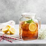 Bormioli Rocco Hermetic Seal Glass Pitcher with Lid and Spout — 68oz / 2 Liter, Frosted Lid, Made in Italy