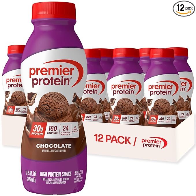 Premier Protein Shake Chocolate — 30g Protein, 1g Sugar, 160 Calories, 24 Vitamins & Minerals, 11.5 fl oz, 12 Pack