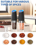 CIRCLE JOY Automatic Electric Salt and Pepper Grinder Set — Gravity Operated, Adjustable Coarseness, LED Light, Battery Operated, Black (2-Pack)